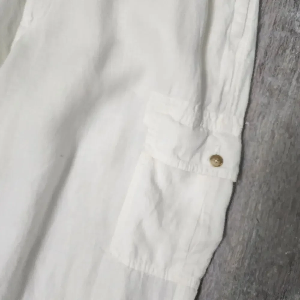 Caribbean Men's Ivory White Linen Pants Size 40 x 32 Cargo Pockets